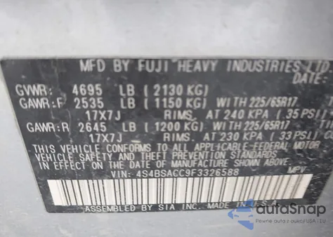 2015 Subaru Outback 2.5I Premium from USA, damaged, VIN 4S4BSACC9F3326588